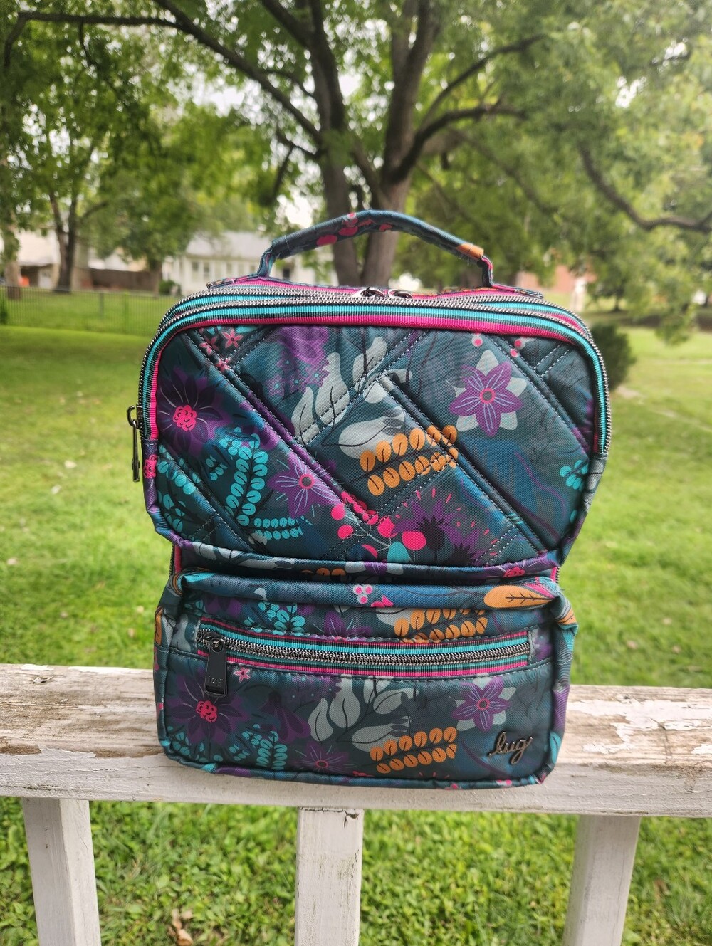 Lug Floral Quilted Travel Cosmetic Bag - Teal Purple Print